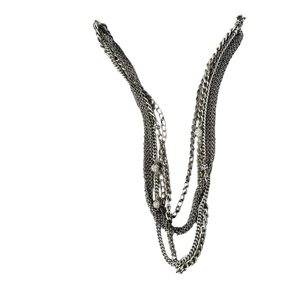 Silver cable link long necklace with multi layers. - Picture 2 of 2